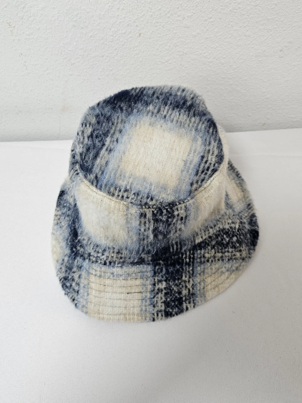 David And Young Plaid Bucket Hat - Blue & Cream One Size Fits Most